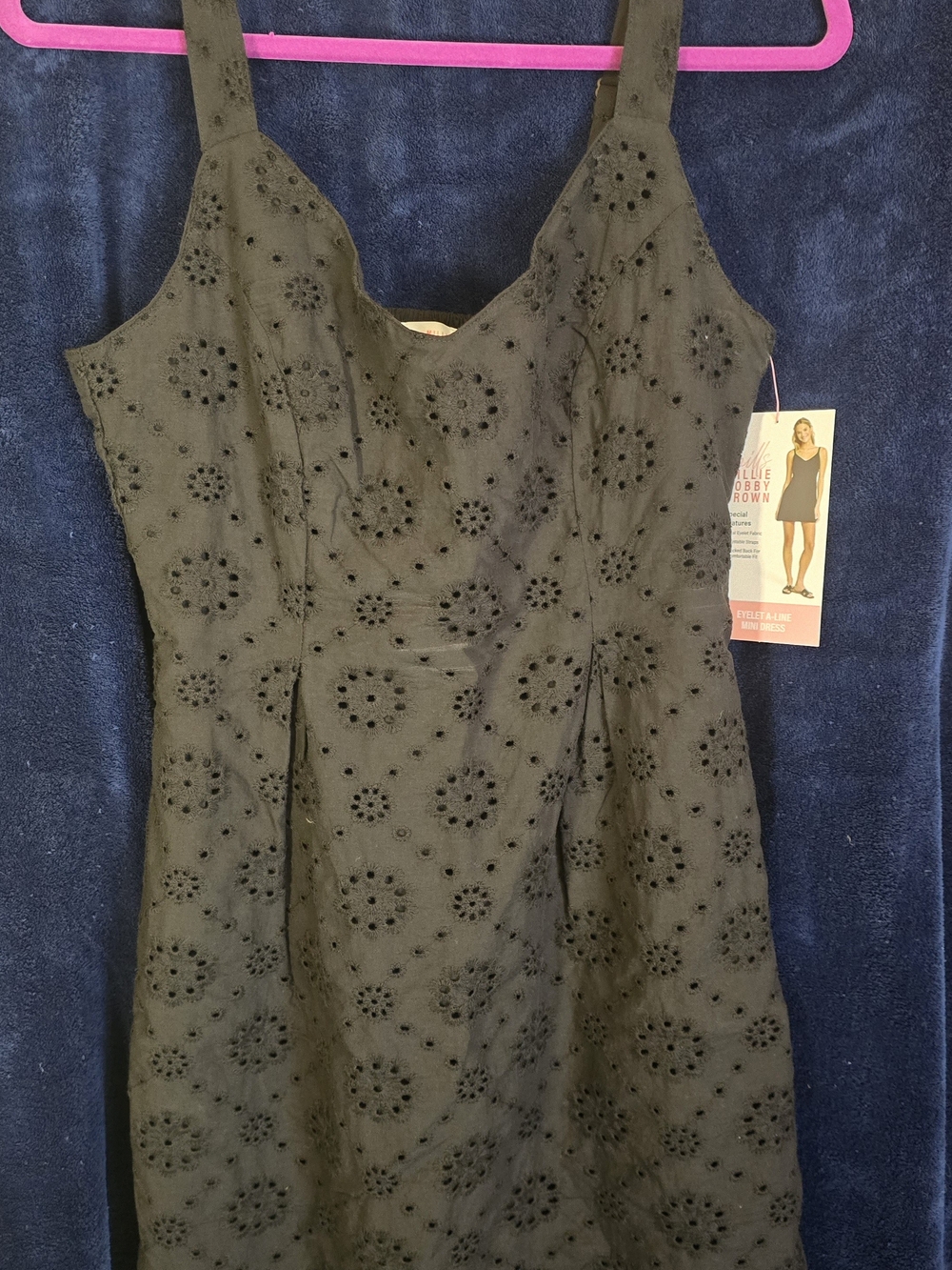 Black Eyelet Mini Dress with Floral Cutwork
